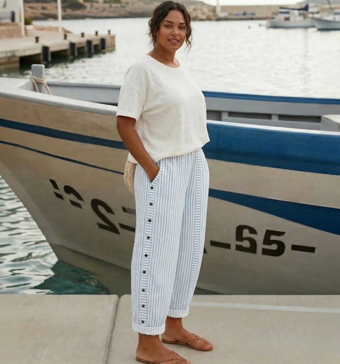 Dilys | Stylish Striped Button Trousers