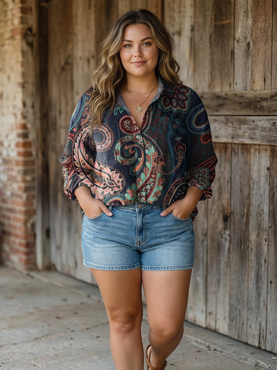 Alba | Paisley Colorful Art Print Casual Long Sleeve